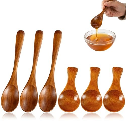 6PCS Wooden Spoon, Small Spoons, Mini Wooden Spoons Set, Kitchen Utensils for Daily Meal Preparation, Used for Stirring Sauces, Baking, Spice Jar, Honey, Sugar, Salt, Ice Cream, Teaspoon