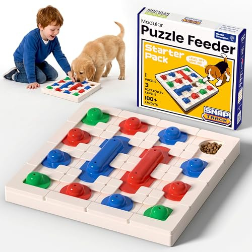 PetDreamHouse SnapTrack Dog Puzzle Feeder - Starter Pack - Interactive Treat Dispensing - Modular Slow Feeder for Mental Stimulation includes 100+ Layouts from Level 1 to 3 - Dishwasher Safe