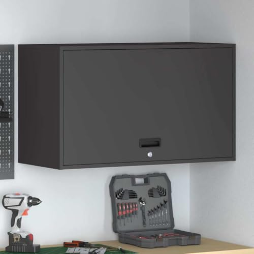 fadaoet Garage Wall Cabinet with Gas Lift Door Black Powder Coated Steel 40 x 90 x 53 cm Wall Mounted 1 Storage Compartment Space Saving Safe Storage for Tools and Accessories