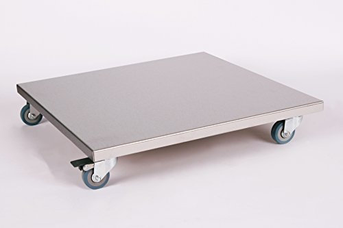 Möbelroller/Pflanzenroller (Profi) 50x50 cm, Edelstahl, 150kg, PU-Rolle + Bremse, Marke: Szagato, Made in Germany (Design-Pflanzenroller Transportroller Rollbrett)