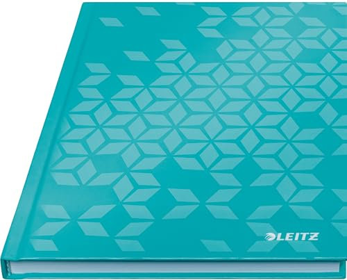 Leitz WOW Notizbuch A5 kariert, Hardcover, 160 Seiten, 80 Blatt FSC-zertifiziertes Papier 80 g/m², Hochwertiger laminierter Einband, Fadenheftung, Für Büro, Schule oder als Tagebuch, Eisblau, 46281051