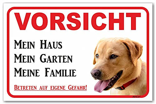 AdriLeo Schild - Vorsicht Blonder Labrador Retriever - Mein Haus - (20x30cm) / Achtung Hund Wachhund robust langlebig UV-beständig wetterfestes Warnschild (beige/gelb)