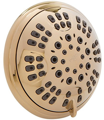 Aqua Elegante 6 Function Luxury Shower Head - Best High Pressure, Wall Mount, Adjustable Showerhead - Polished Brass