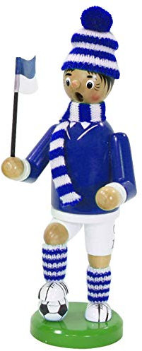 Dekohelden24 Räuchermann als Fussballer mit blau/weissem Outfit, ca. 20 cm