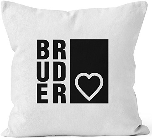 MoonWorks Kissenbezug Bruderherz Bruder Geschenk Geburtstag Kissen-Hülle 40x40 Baumwolle Weiss 40cm x 40cm
