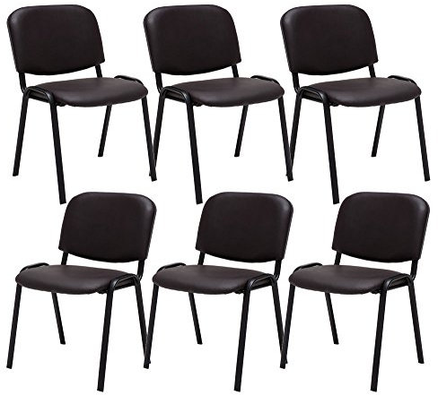 CLP 6er Set Besucherstuhl Ken Kunstleder I Stapelstuhl Mit Robustem Metallgestell I Polsterstuhl Mit Rückenlehne, Farbe:braun