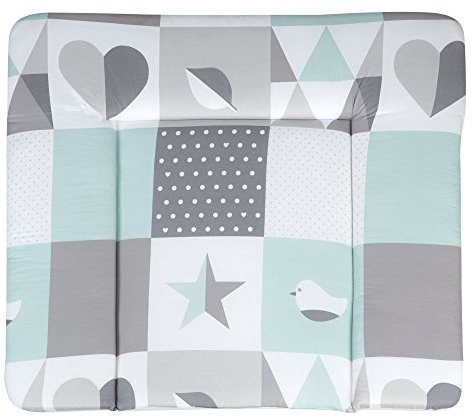 roba Wickelauflage Happy Patch - 85 x 75 cm - PU beschichtete Wickelunterlage - Wickeltischauflage in Mint / Grau / Weiß