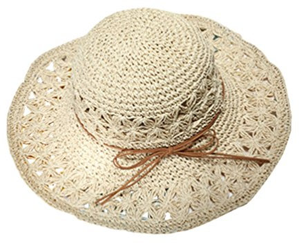 LINNUO Femme Chapeau de Paille Filles Wide Brim Chapeau Voyage Chapeau de Soleil Panama