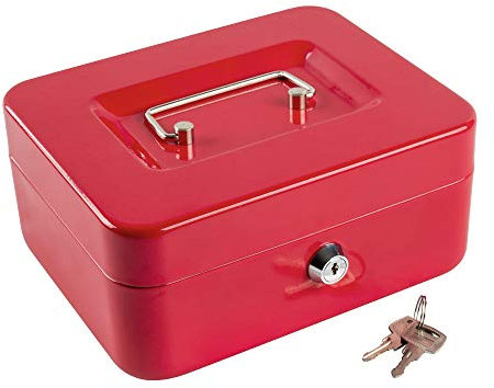 Sperren Geldkassette mit Geld Tablett ， tragbar Metall Spardose mit Double Layer & 2 Schlüssel für Sicherheit ， Lock Box ， 20 x 16 x 9 cm ， rot