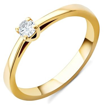 Orovi Damen Diamant Ring Gelbgold, Verlobungsring 14 Karat (585) Gold und Diamant Brillanten 0.1 Ct, Solitärring Ring Handgemacht in Italien