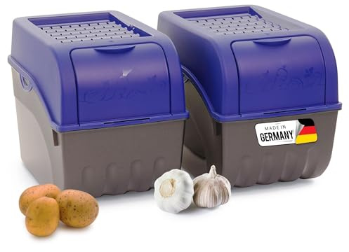 Novaliv Kartoffel Aufbewahrungsbox | 2x groß 9L | Marine BLAU | Kartoffelbox | Gemüsebox stapelbar Zwiebelbox Kartoffelkorb Obstbehälter Kartoffelkiste Zwiebel Aufbewahrung Frischhaltedose Möhren