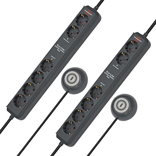 Brennenstuhl Eco-Line Comfort Switch Plus, Steckdosenleiste 6-Fach (2 permanente, 4 schaltbare Steckdosen, beleuchteter Fußschalter) (Anthrazit | 2er Pack)