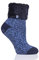 HEAT HOLDERS Ladies Lounge Feather Turn Over Cuff Slipper Socks Pack of 1 Navy 4-8