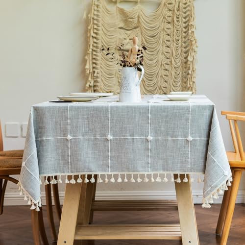 Lifetooler Nappe Carrée Nappe de Table Lavable en Coton et Lin Nappe Anti Tache-Poussière Nappe Vintage Exterieur Jardin, Table Basse,Decoration Cuisine(Gris,140x140)