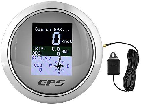 EVGATSAUTO Tachometer, 85 mm rostfreier wasserdichter GPS-Tachometer Digitale Anzeigen für Auto-Bootsingenieur(White Dial)