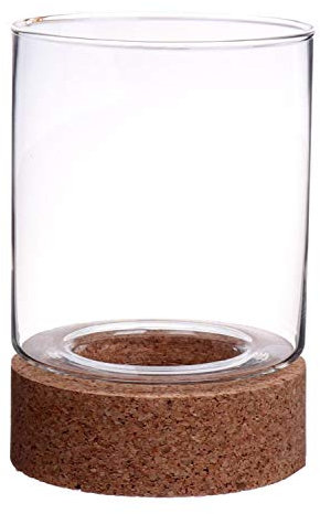 INNA-Glas Vaso para Velas Berro con Base de Corcho, Transparente, 20cm, Ø15cm - Portavelas - Vaso de Cristal