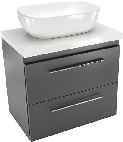 paplinskimoebel - Waschbecken mit Unterschrank 50 cm Breit Sicily Sink, Waschbeckenunterschrank mit Schubladen, Badezimmerschrank Hängend - Graphit mit Aufsatzwaschbecken
