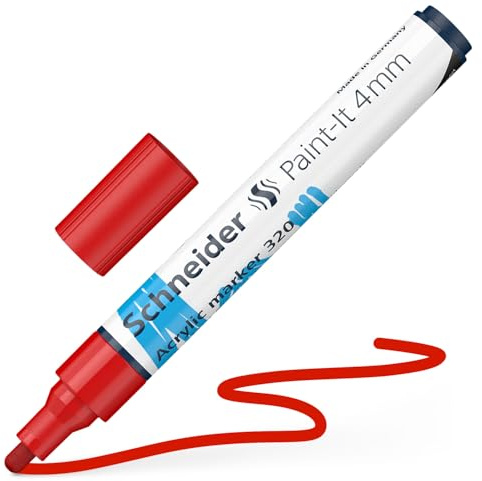 Schneider 120202 Paint-It Acrylstift (mit 4 mm Rundspitze, hochdeckende Acrylfarben für Holz, Leinwand, Stein uvm.) 1 Stück, rot