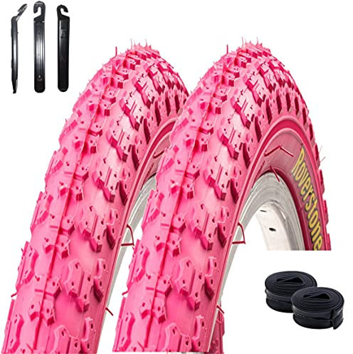 2 x Roverstone 20 Fahrradreifen Fahrradmantel rosa 54-406 (20 x 2,125) + 2 Schläuche AV inkl. Reifenheber
