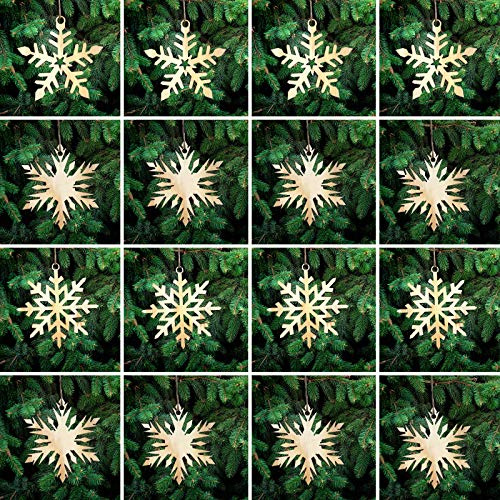 16 Stück Christbaumschmuck aus Holz Schneeflocken Sterne Weihnachtsdeko Holz Deko Weihnachtsdekoration, Holz Christbaumschmuck Ornamenten für Weihnachtsbaum, Christbaumschmuck