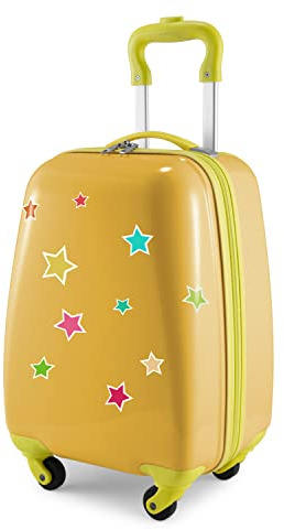 Hauptstadtkoffer - for Kids - Kindergepäck + Reflektierende Aufkleber Sterne, Kinderkoffer, Hartschalenkoffer, Reise Trolley für Kinder, Handgepäck, 24 Liter, Gelb