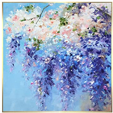 Handgemalte Leinwand Bilder,Leinwandkunst Wand Veilchen Nordische Quadratische Ästhetik Kunstwerk Spachtel Strukturiert Rahmenlos Coole Gemälde Große Wohnkultur Für Wohnzimmer Esszimmer,140X140C