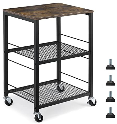 MOOACE 3 Tier End Table with Wheel, Rolling Kitchen Cart Storage Shelf