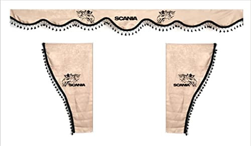 Perflex Dekorative Vorhänge für LKW mit schwarzen Pompons. Klassisch. Beige