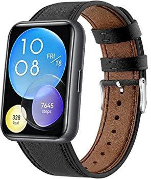 Lederarmband Armbänd Kompatibel mit Huawei Watch Fit 2 Für Damen Herren Echte Ersatzband mit Uhrenarmband Für Huawei Watch Fit 2 (Schwarz)
