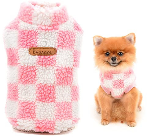 SMALLLEE_LUCKY_STORE Pet Fleece Checked Jumper Vest Turtleneck Pullover Sweaters Soft Sweatshirt for Small Dogs Cat Puppy Yorkie Chihuahua Warm Autumn Winter Clothes,Pink,L