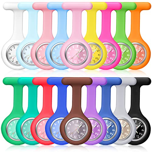 Outus 18 Pieces Nurse Watch for Doctor Nurse Clip on Silicone Brooch Fob Watch Portable Pocket Badge Watches with Second Hand Nurses Week Gift, 18 Colors