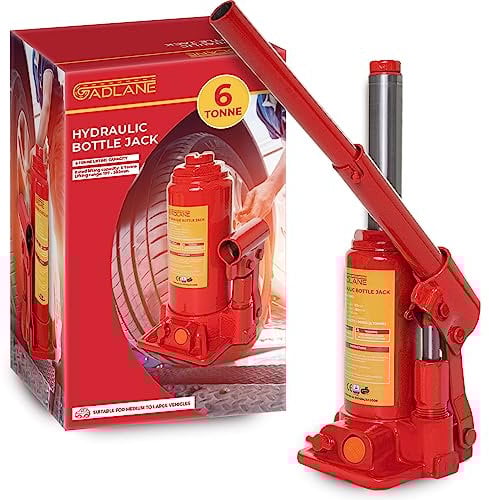 GADLANE Jack idraulico per bottiglie 6 tonnellate – Jack idraulico in acciaio legato resistente, valvola di sovraccarico di sicurezza, manico rapido – per auto di grandi dimensioni/furgoni/camper