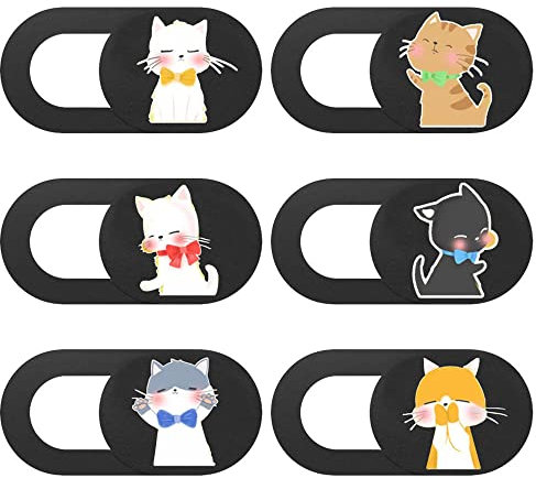 TUKEVA Couvercle de Caméra d'ordinateur 6 PCS Webcam Cover Coulissant Couverture de Caméra Frontale Webcam Couverture de Confidentialité Ultrafin pour Laptop, PC,Smartphones, Tablettes, etc (Cats)