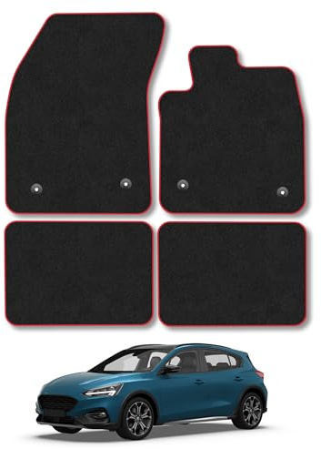 Fits Ford Focus (2018-2025) Carpet Car Mats | Red Edge Trim Tailored Fit Floor Mats Full Coverage Protection Accessories Easy Clean Anti Slip Made in the UK