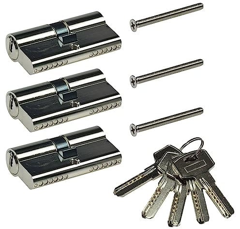 ChiliTec Türzylinder Schließzylinder Zylinder für DIN Türschloss Not- und Gefahrenfunktion Zylinderschloss 3 Stück 60mm 30mm / 30mm