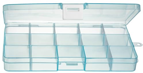 YoiYee 15-Grid Transparent Blue Jewelry Organizer Box with Adjustable Dividers for Jewelry, Cosmetic, Craft, and Hair Accessories