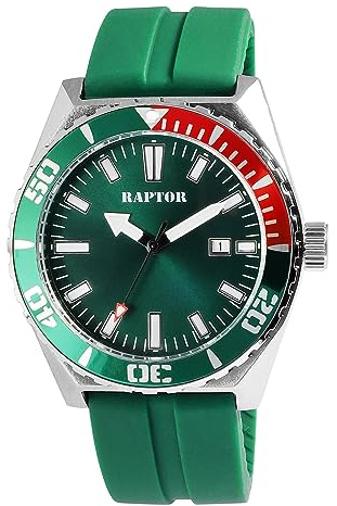 Raptor Jett Herren-Uhr Silikon drehbare Lünette 5 Bar Leuchtzeiger Datum RA20379 (grün)
