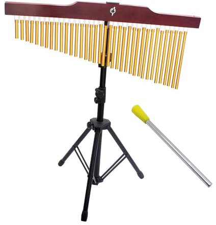 Irfora 36 Bells Barchime Chime Bar Wind Chime Gold Single-Row Solid Aluminum Alloy Bar Chimes Windchime Wooden Bar Musical Percussion Instrument with Adjustable Mounting Stand