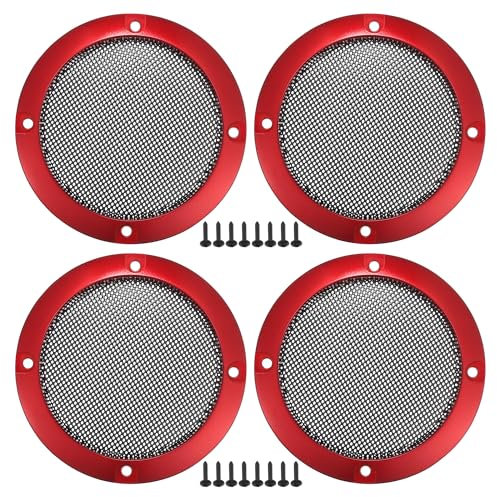 A ABSOPRO Rejillas de Altavoz de Coche de 3 Cubierta de Malla Rojoonda con Tornillos Rojo - 4 Unidades