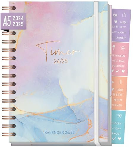 Häfft-Timer Fancy 2024/2025 A5 Bleu & Rosé Schulplaner (Aug 24 - Sep 25), Schülerkalender, Schülerplaner, Studienplaner mit Spiralbindung - nachhaltig & klimafreundlich