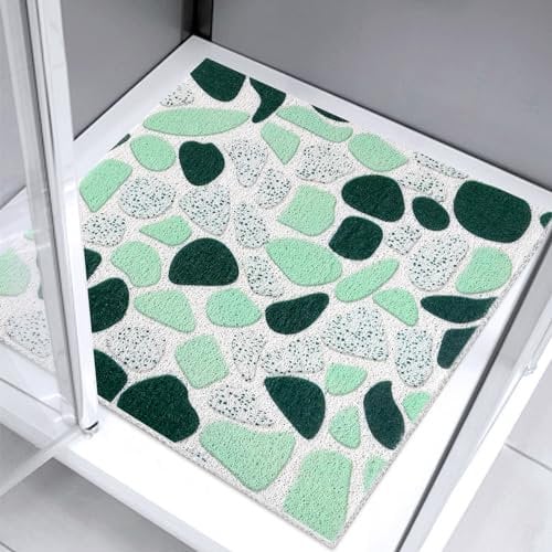 Square Shower Mat Non Slip: 80x80cm Large Bath Mat Non Slip Anti Mould for Inside Shower - Soft Textured with Drain Holes - Green Loofah Foot Scrubber Massage Mat for Walk-in Shower Tray