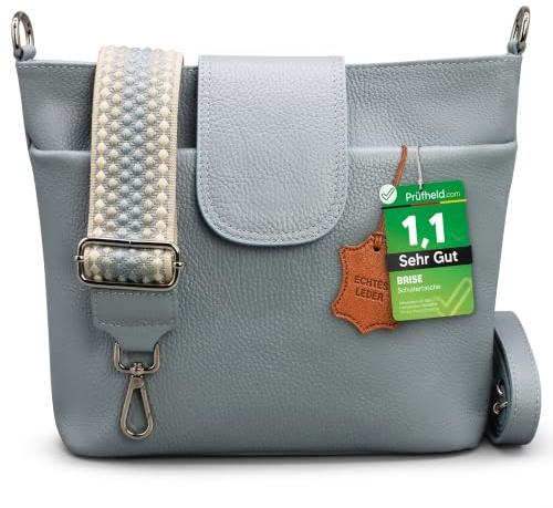 Brise Art ELLIE Damen Umhängetasche Echtleder Handgefertigt Crossbody Bag | [Test SEHR GUT, Note 1.1], Echtes Leder, Schultertasche mit Ledergurt & wahlweise gemustertem Riemen, 6 Fächer, Made in Italy