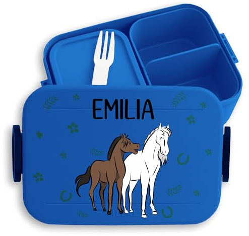 Shirtracer Mepal Lunchbox Kinder personalisiert Pferde mit Name | Blau, 900 ml, Reiterhof, Reiten, Reitsport, Schule, spülmaschinenfest, Midi, Kindergarten, Einschulung