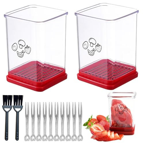 Ylinwtech 2 Pezzi Tagliafrutta Speed In Acciaio Inossidabile,+2 Spazzole + 10 Forchette, Tagliaverdure, Taglierino Rapido,Tagliafrutta Con Cappuccio Protettivo E Contenitore,Per Frutta,Verdura