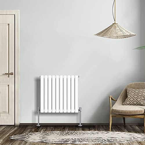 NRG Modern 600x590mm White Horizontal Radiator Single Oval Panel Heater Bathroom/Kitchen/Living Room Radiators