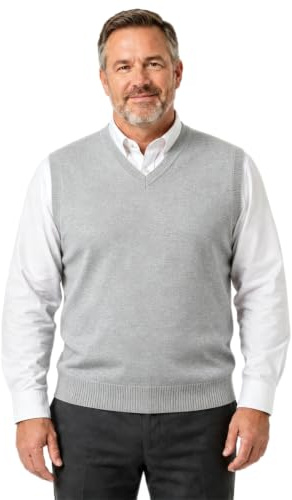 Krumba Hommes Pull Gilet pour Plus Taille: Grande Hauteur Col V sans Manches Tricoter Coton Arrêtez-Vous Gris 2XL
