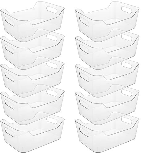 GBACHOOSE 10 Pcs Plastic Storage Bins, Fridge Organiser with Handles, Clear Pantry Organizer Bins for Desk, Refrigerator, Kitchen Pantry Cabinet, 19.7x13.9x7.7cm