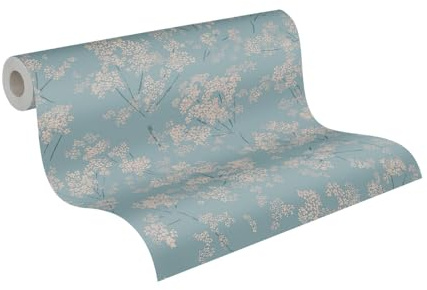 A.S. Création Vliestapete 10,05 m x 0,53 m mit Landhausflair - Blau, Beige, Türkis - florale Mustertapete Made in Germany - 395485
