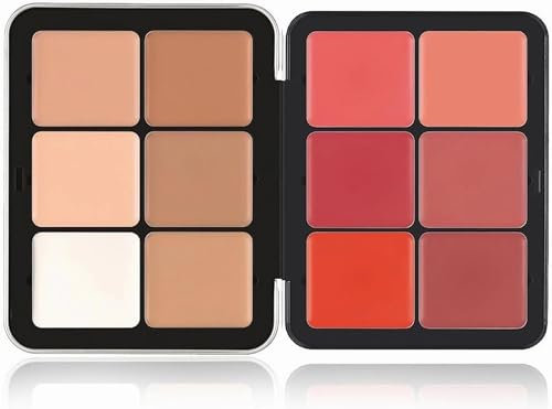 12 colori per tavolozza, blush pallet, waterproof, long wearing full Coverage Makeup for Flawless Skin, Cream Blush Palette for All Skin. (Serie Rossa)