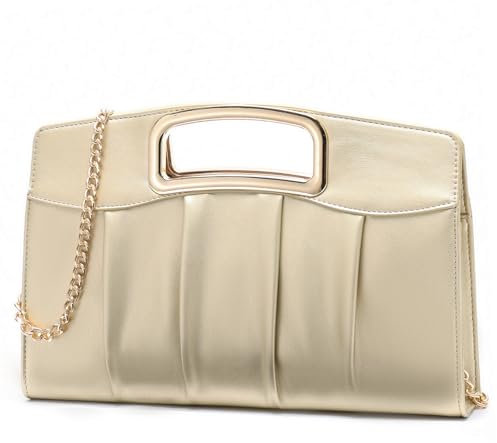 RAVUO Clutch Damen, Kleine Handtasche Umhängetasche Elegant Abendtasche Damen aus Pu-leder Mode Klatsch Tasche mit Kette Clutch Gold für Hochzeit Freizeit Party